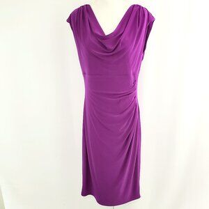 Lauren Ralph Lauren Sleeveless Ruched Dress 12 PETITE Purple Cowl Neck Pullover